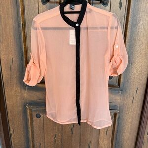 Rosa Orange and Pink Sheer Blouse with Mandarin Collar